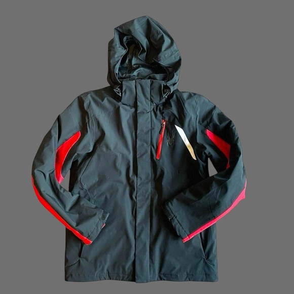 Spyder Men’s Medium Ski Snowboarding Black Red Hooded Jacket - Picture 1 of 9